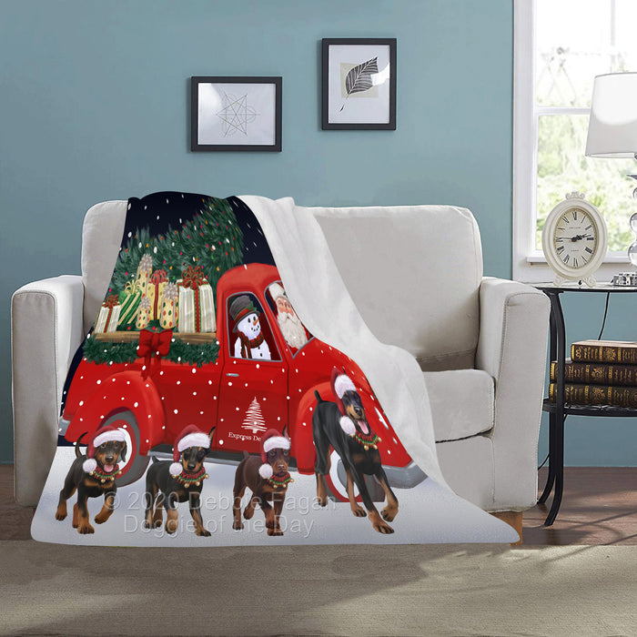 Christmas Express Delivery Red Truck Running Doberman Dogs Blanket BLNKT141803