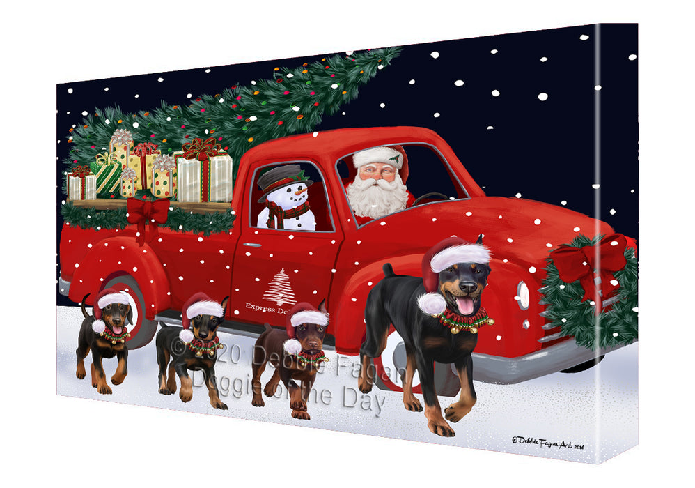 Christmas Express Delivery Red Truck Running Doberman Dogs Canvas Print Wall Art Décor CVS146060
