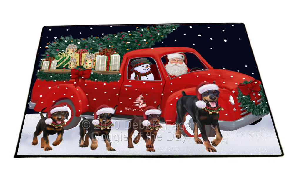 Christmas Express Delivery Red Truck Running Doberman Dogs Indoor/Outdoor Welcome Floormat - Premium Quality Washable Anti-Slip Doormat Rug FLMS56614