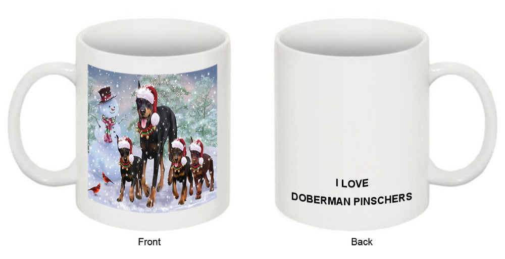 Christmas Running Family Doberman Pinschers Dog Coffee Mug MUG50866