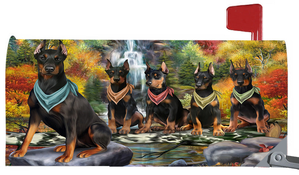 Scenic Waterfall Doberman Pinscher Dogs Magnetic Mailbox Cover MBC48726