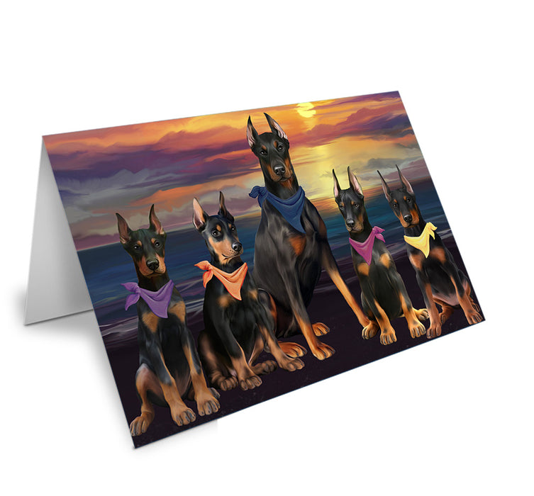 Family Sunset Portrait Doberman Pinschers Dog Handmade Artwork Assorted Pets Greeting Cards and Note Cards with Envelopes for All Occasions and Holiday Seasons GCD54791