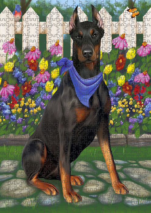 Spring Floral Doberman Pinscher Dog Puzzle with Photo Tin PUZL53316