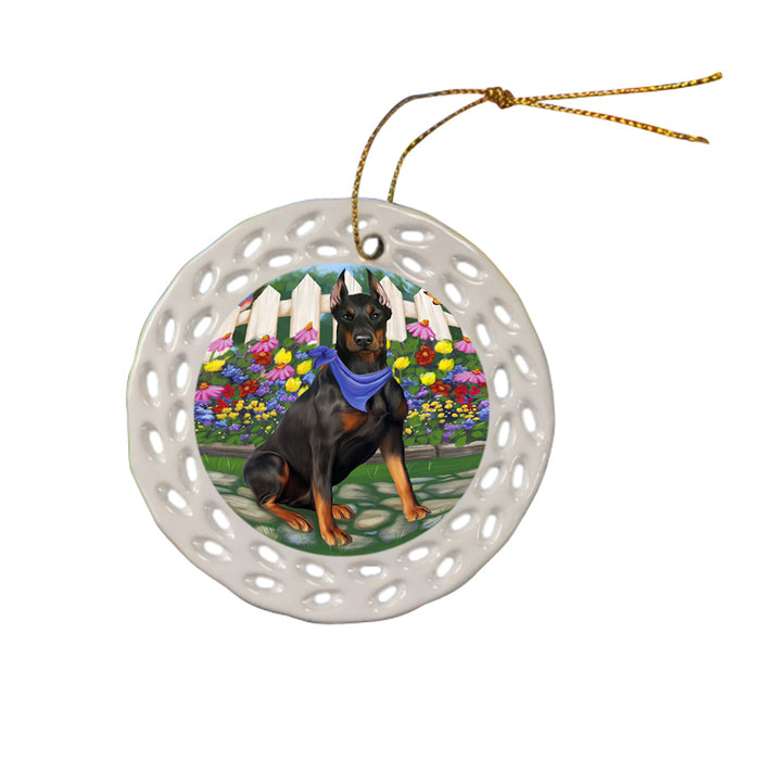 Spring Floral Doberman Pinscher Dog Ceramic Doily Ornament DPOR49870