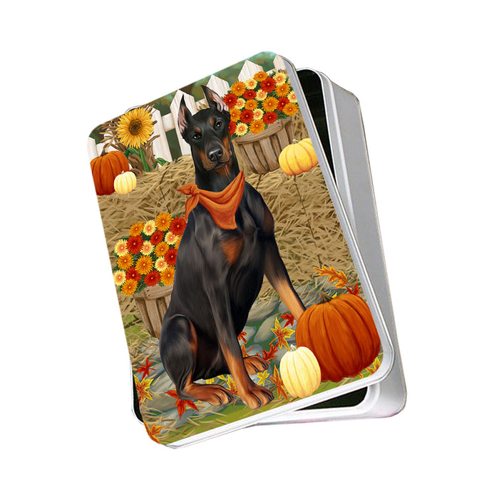 Fall Autumn Greeting Doberman Pinscher Dog with Pumpkins Photo Storage Tin PITN50747