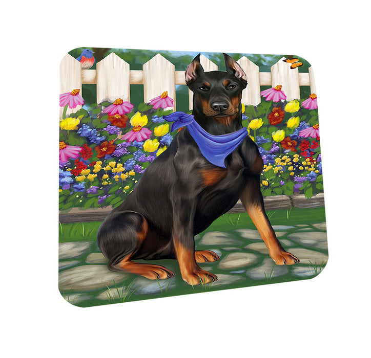 Spring Floral Doberman Pinscher Dog Coasters Set of 4 CST49829