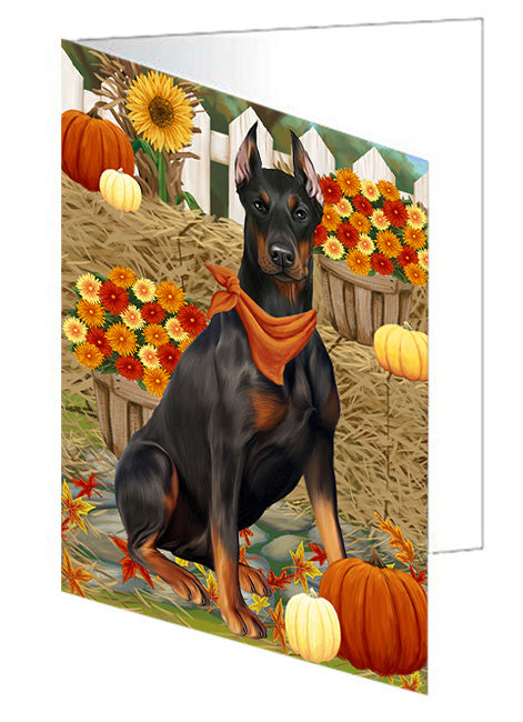 Fall Autumn Greeting Doberman Pinscher Dog with Pumpkins Handmade Artwork Assorted Pets Greeting Cards and Note Cards with Envelopes for All Occasions and Holiday Seasons GCD56270
