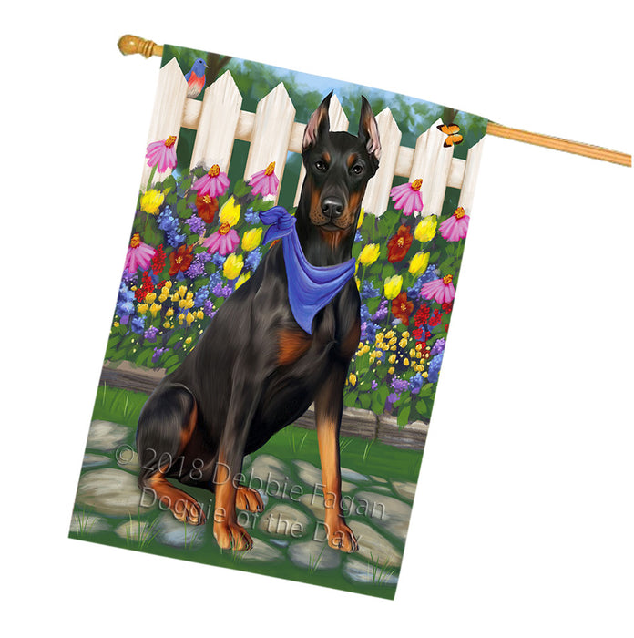 Spring Floral Doberman Pinscher Dog House Flag FLG49835