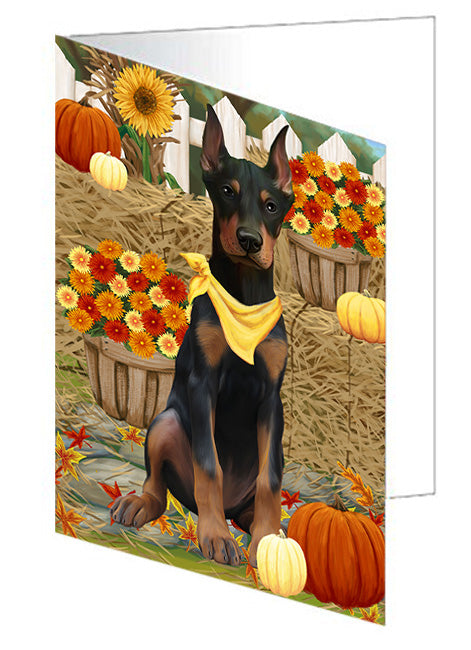 Fall Autumn Greeting Doberman Pinscher Dog with Pumpkins Handmade Artwork Assorted Pets Greeting Cards and Note Cards with Envelopes for All Occasions and Holiday Seasons GCD56273