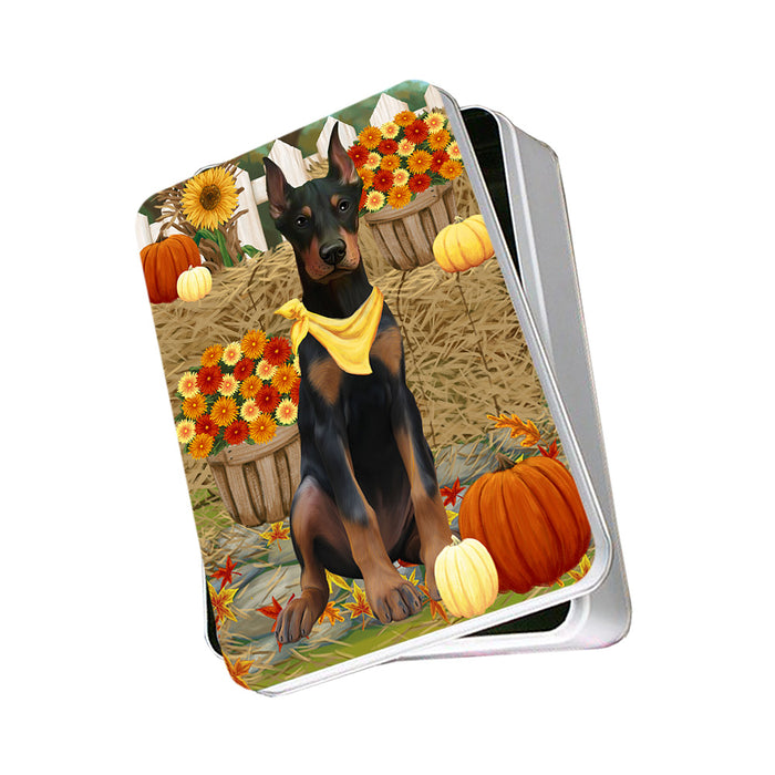 Fall Autumn Greeting Doberman Pinscher Dog with Pumpkins Photo Storage Tin PITN50748