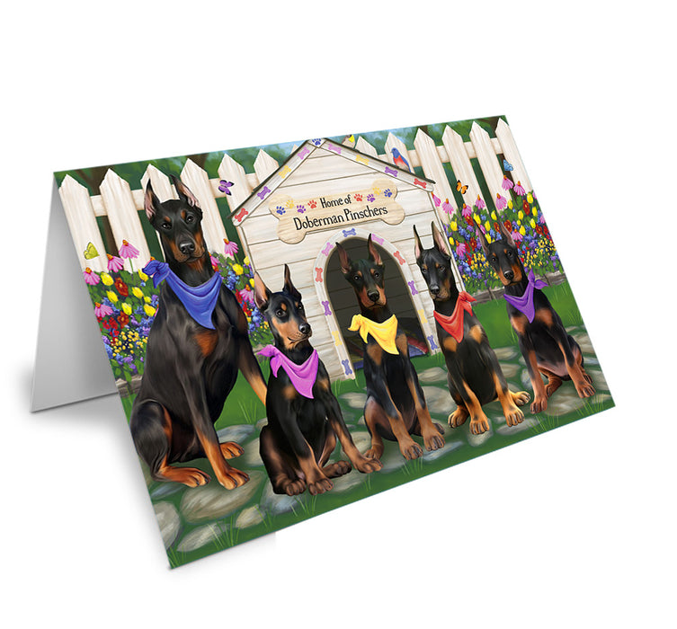 Spring Dog House Doberman Pinschers Dog Handmade Artwork Assorted Pets Greeting Cards and Note Cards with Envelopes for All Occasions and Holiday Seasons GCD53642