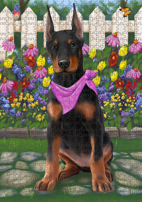 Spring Floral Doberman Pinscher Dog Puzzle with Photo Tin PUZL53322