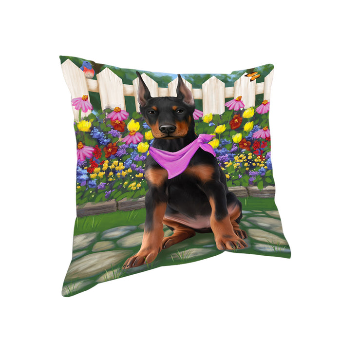 Spring Floral Doberman Pinscher Dog Pillow PIL55344