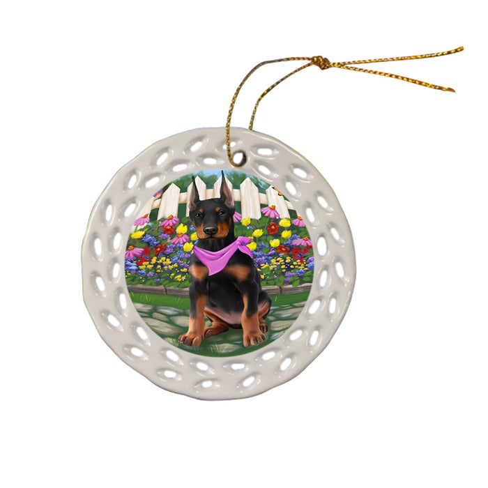Spring Floral Doberman Pinscher Dog Ceramic Doily Ornament DPOR49872