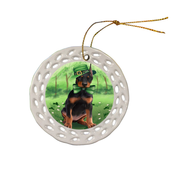 St. Patricks Day Irish Portrait Doberman Pinscher Dog Ceramic Doily Ornament DPOR48797