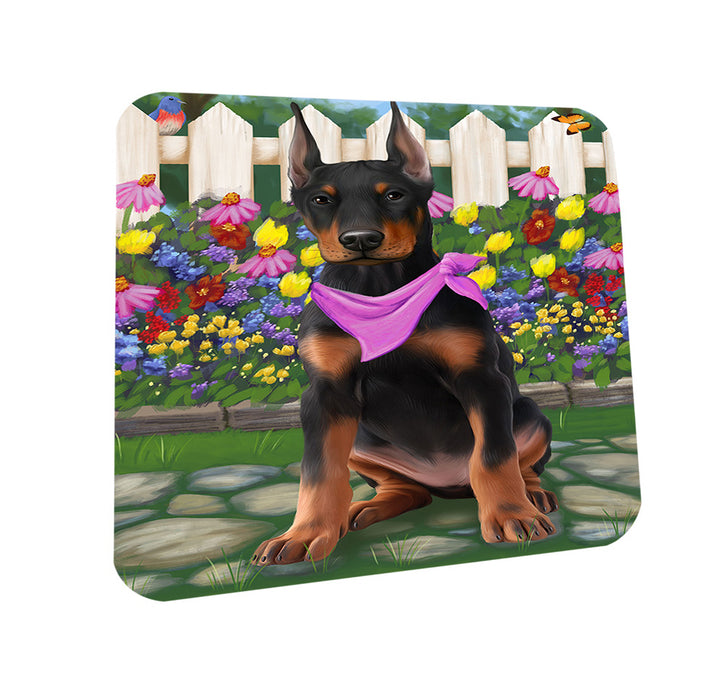 Spring Floral Doberman Pinscher Dog Coasters Set of 4 CST49831