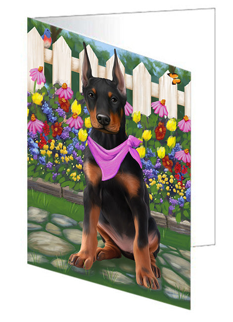 Spring Floral Doberman Pinscher Dog Handmade Artwork Assorted Pets Greeting Cards and Note Cards with Envelopes for All Occasions and Holiday Seasons GCD53645