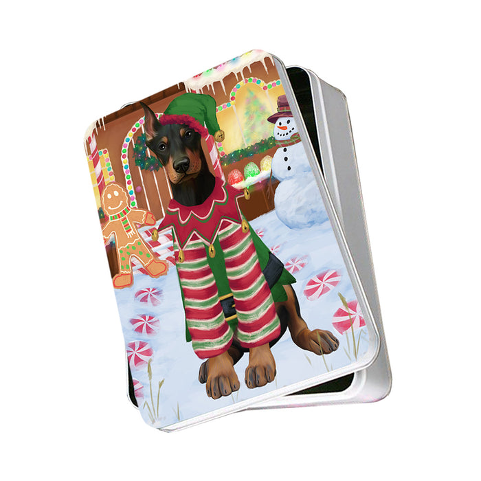 Christmas Gingerbread House Candyfest Doberman Pinscher Dog Photo Storage Tin PITN56269