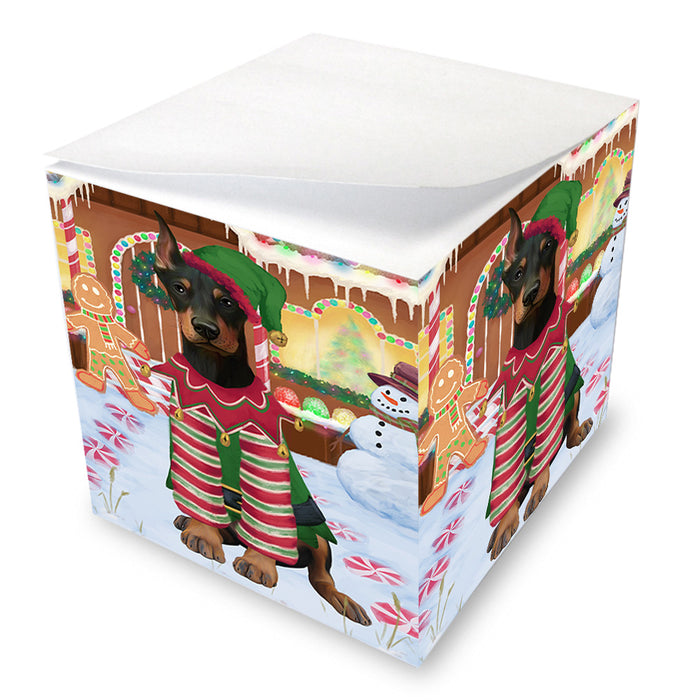Christmas Gingerbread House Candyfest Doberman Pinscher Dog Note Cube NOC54398
