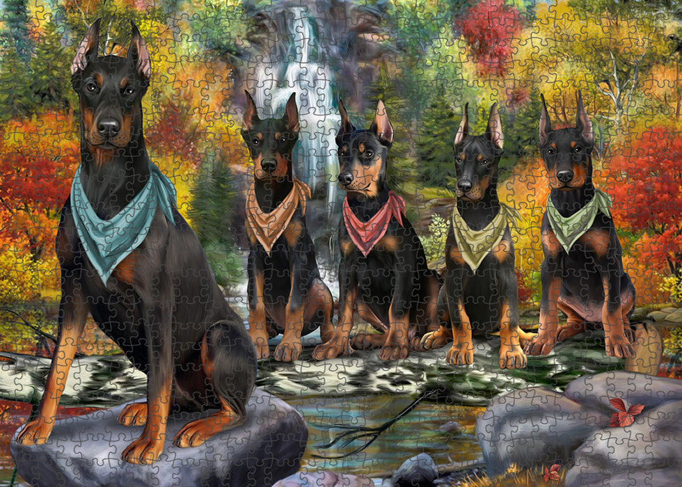 Scenic Waterfall Doberman Pinschers Dog Puzzle with Photo Tin PUZL59721