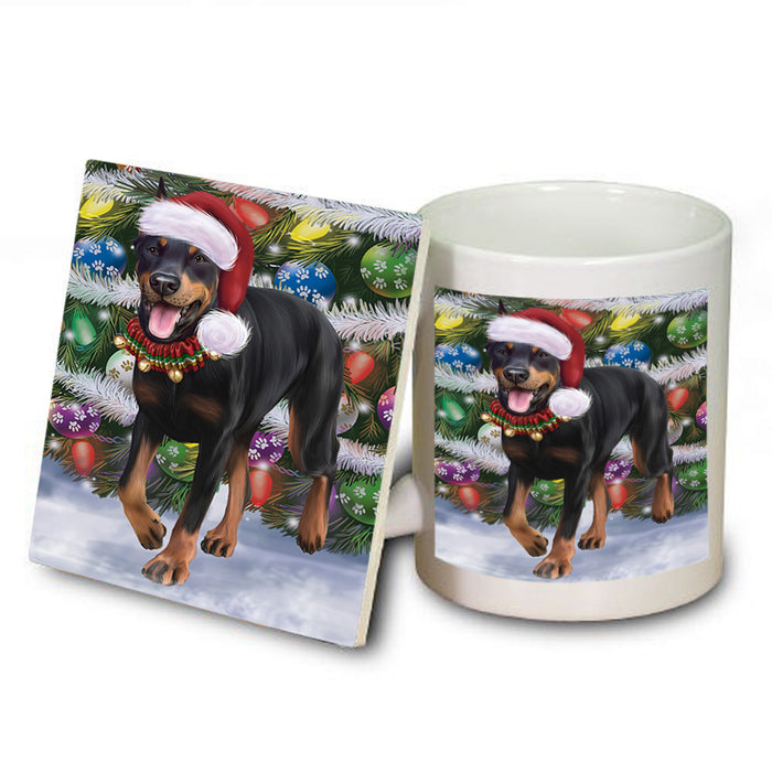 Trotting in the Snow Doberman Pinscher Dog Mug and Coaster Set MUC55428