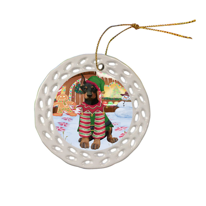 Christmas Gingerbread House Candyfest Doberman Pinscher Dog Ceramic Doily Ornament DPOR56682