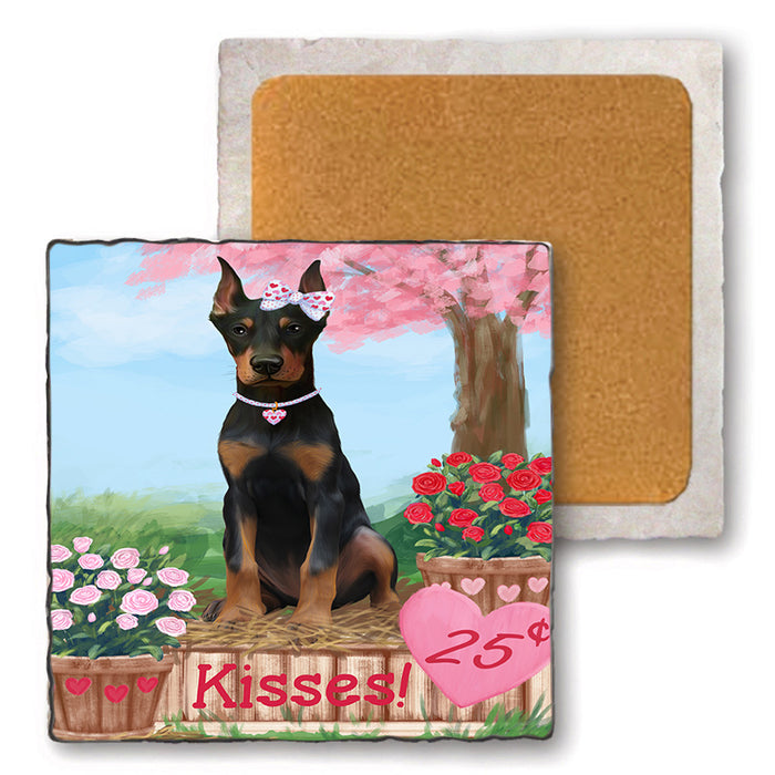 Rosie 25 Cent Kisses Doberman Pinscher Dog Set of 4 Natural Stone Marble Tile Coasters MCST50860