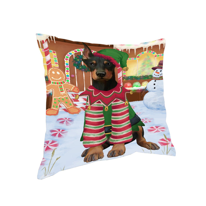 Christmas Gingerbread House Candyfest Doberman Pinscher Dog Pillow PIL79596