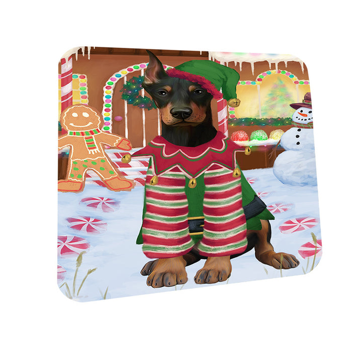 Christmas Gingerbread House Candyfest Doberman Pinscher Dog Coasters Set of 4 CST56284