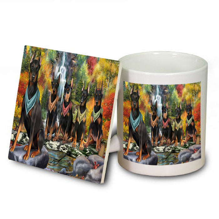Scenic Waterfall Doberman Pinschers Dog Mug and Coaster Set MUC51870