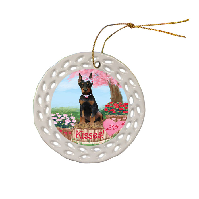 Rosie 25 Cent Kisses Doberman Pinscher Dog Ceramic Doily Ornament DPOR56216