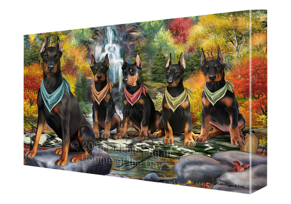 Scenic Waterfall Doberman Pinschers Dog Canvas Print Wall Art Décor CVS84167