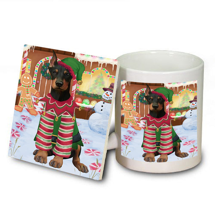 Christmas Gingerbread House Candyfest Doberman Pinscher Dog Mug and Coaster Set MUC56318