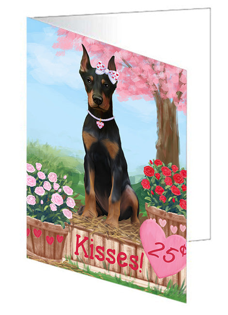Rosie 25 Cent Kisses Doberman Pinscher Dog Handmade Artwork Assorted Pets Greeting Cards and Note Cards with Envelopes for All Occasions and Holiday Seasons GCD72095
