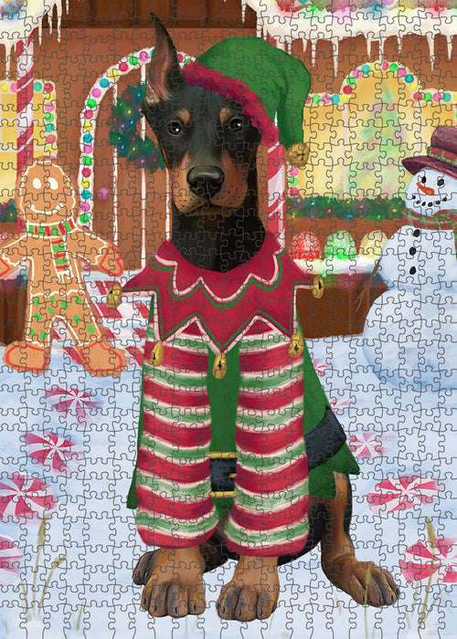 Christmas Gingerbread House Candyfest Doberman Pinscher Dog Puzzle with Photo Tin PUZL93504