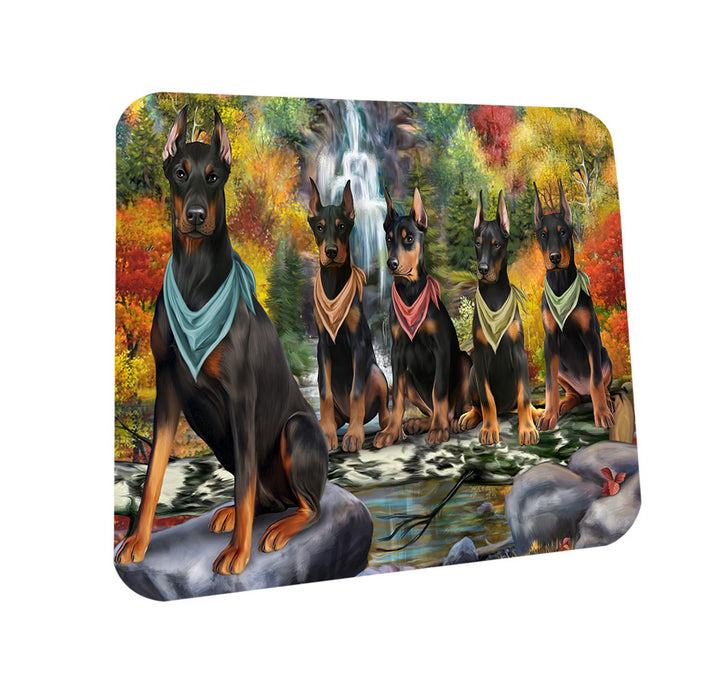 Scenic Waterfall Doberman Pinschers Dog Coasters Set of 4 CST51837