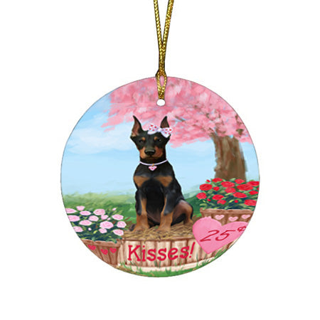 Rosie 25 Cent Kisses Doberman Pinscher Dog Round Flat Christmas Ornament RFPOR56216