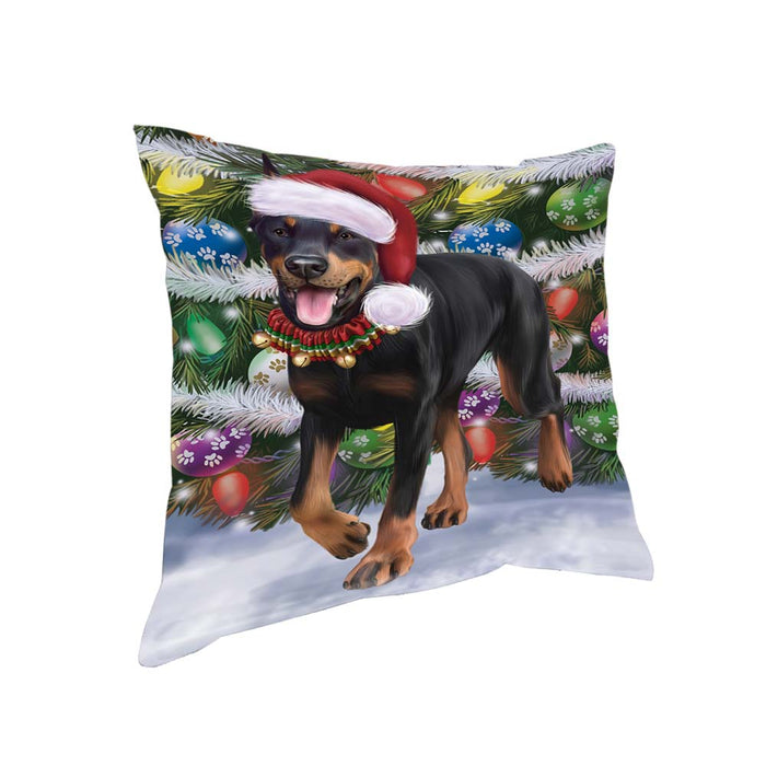 Trotting in the Snow Doberman Pinscher Dog Pillow PIL70672