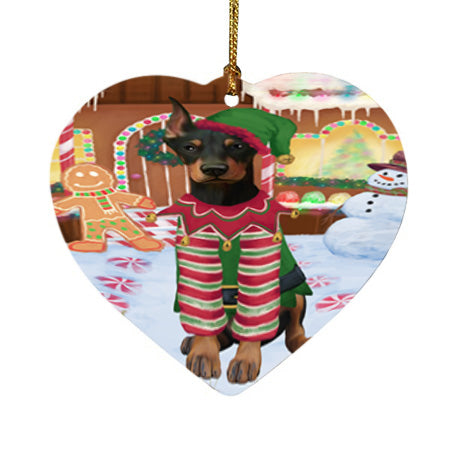 Christmas Gingerbread House Candyfest Doberman Pinscher Dog Heart Christmas Ornament HPOR56682