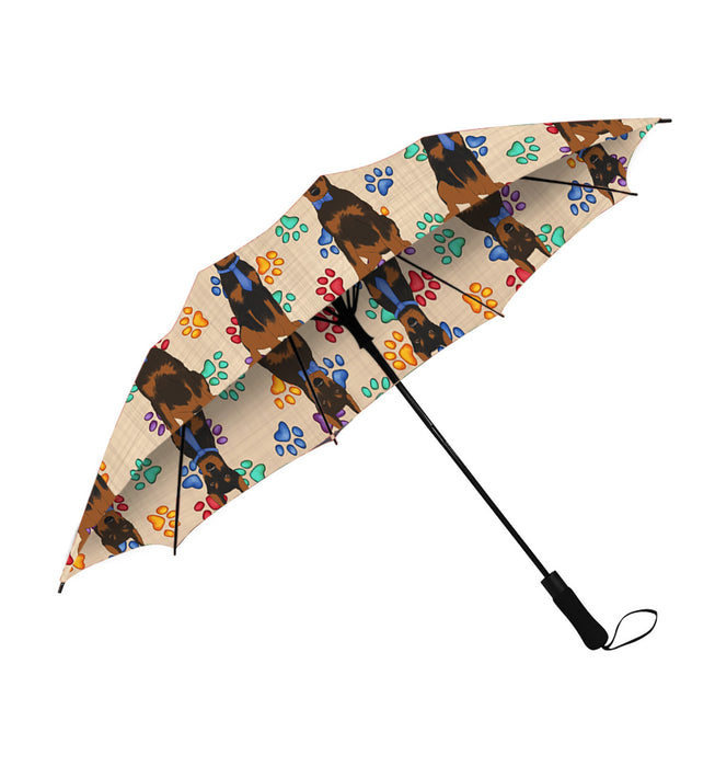 Rainbow Paw Print Doberman Dogs Blue Semi-Automatic Foldable Umbrella