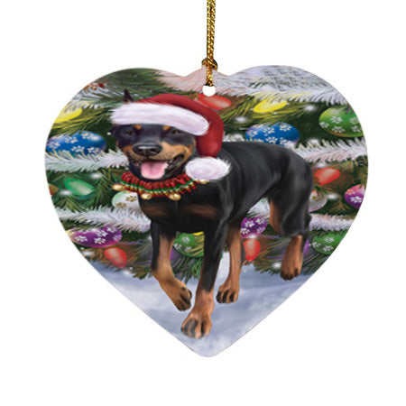 Trotting in the Snow Doberman Pinscher Dog Heart Christmas Ornament HPOR55792