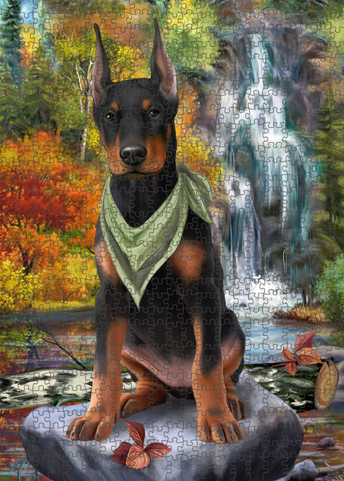 Scenic Waterfall Doberman Pinscher Dog Puzzle with Photo Tin PUZL59724