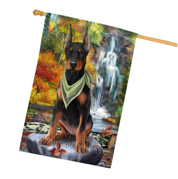 Scenic Waterfall Doberman Pinscher Dog House Flag FLG52012