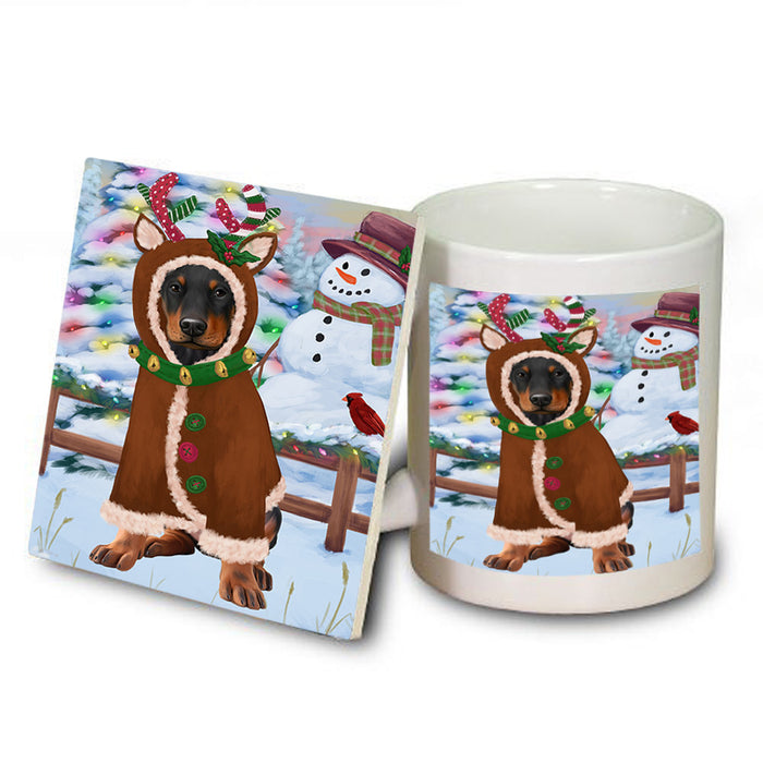 Christmas Gingerbread House Candyfest Doberman Pinscher Dog Mug and Coaster Set MUC56319