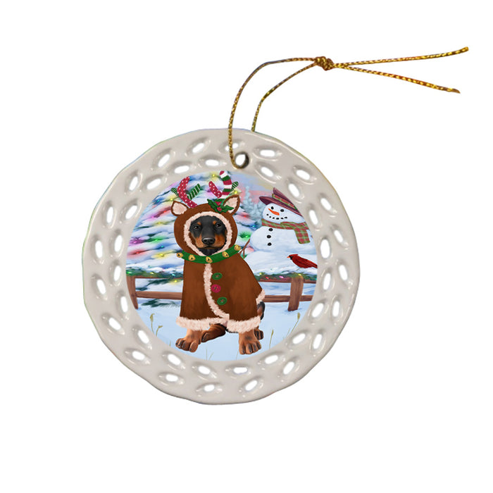 Christmas Gingerbread House Candyfest Doberman Pinscher Dog Ceramic Doily Ornament DPOR56683