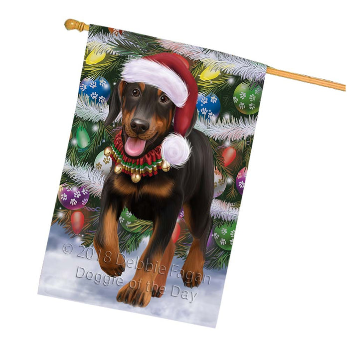 Trotting in the Snow Doberman Pinscher Dog House Flag FLG55866