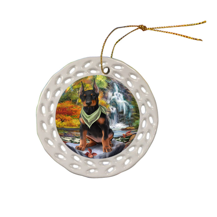 Scenic Waterfall Doberman Pinscher Dog Ceramic Doily Ornament DPOR51879
