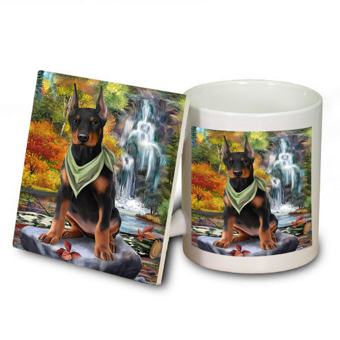 Scenic Waterfall Doberman Pinscher Dog Mug and Coaster Set MUC51871