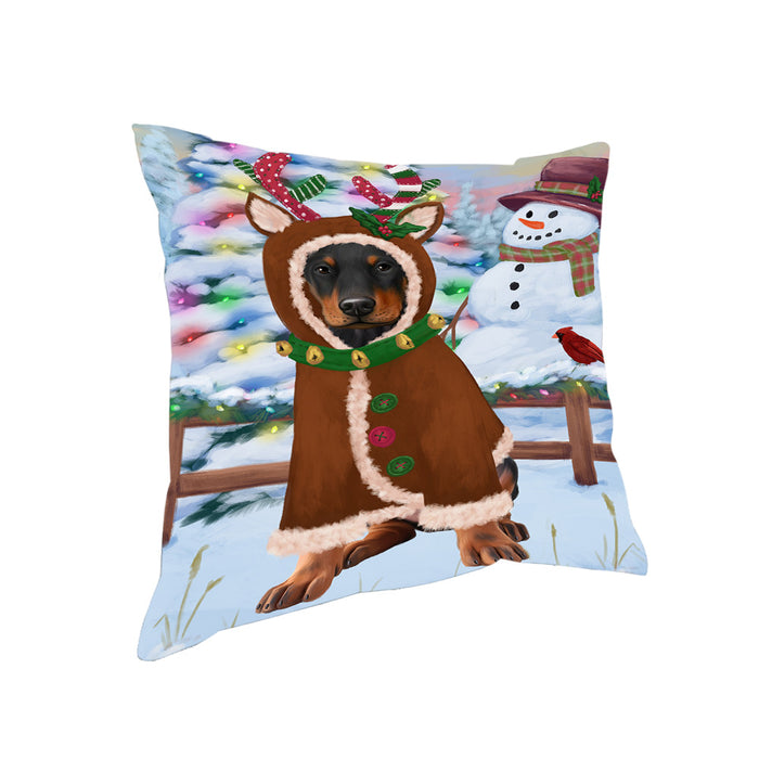 Christmas Gingerbread House Candyfest Doberman Pinscher Dog Pillow PIL79600