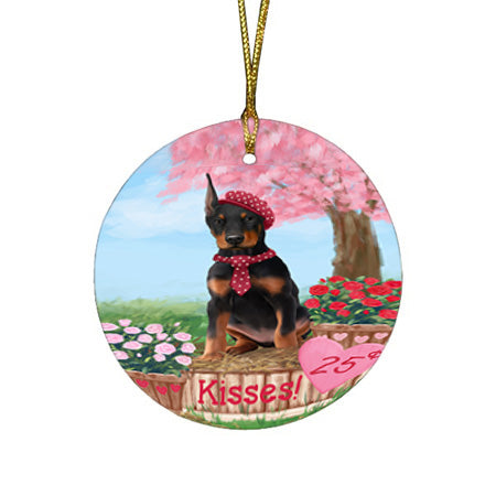 Rosie 25 Cent Kisses Doberman Pinscher Dog Round Flat Christmas Ornament RFPOR56217